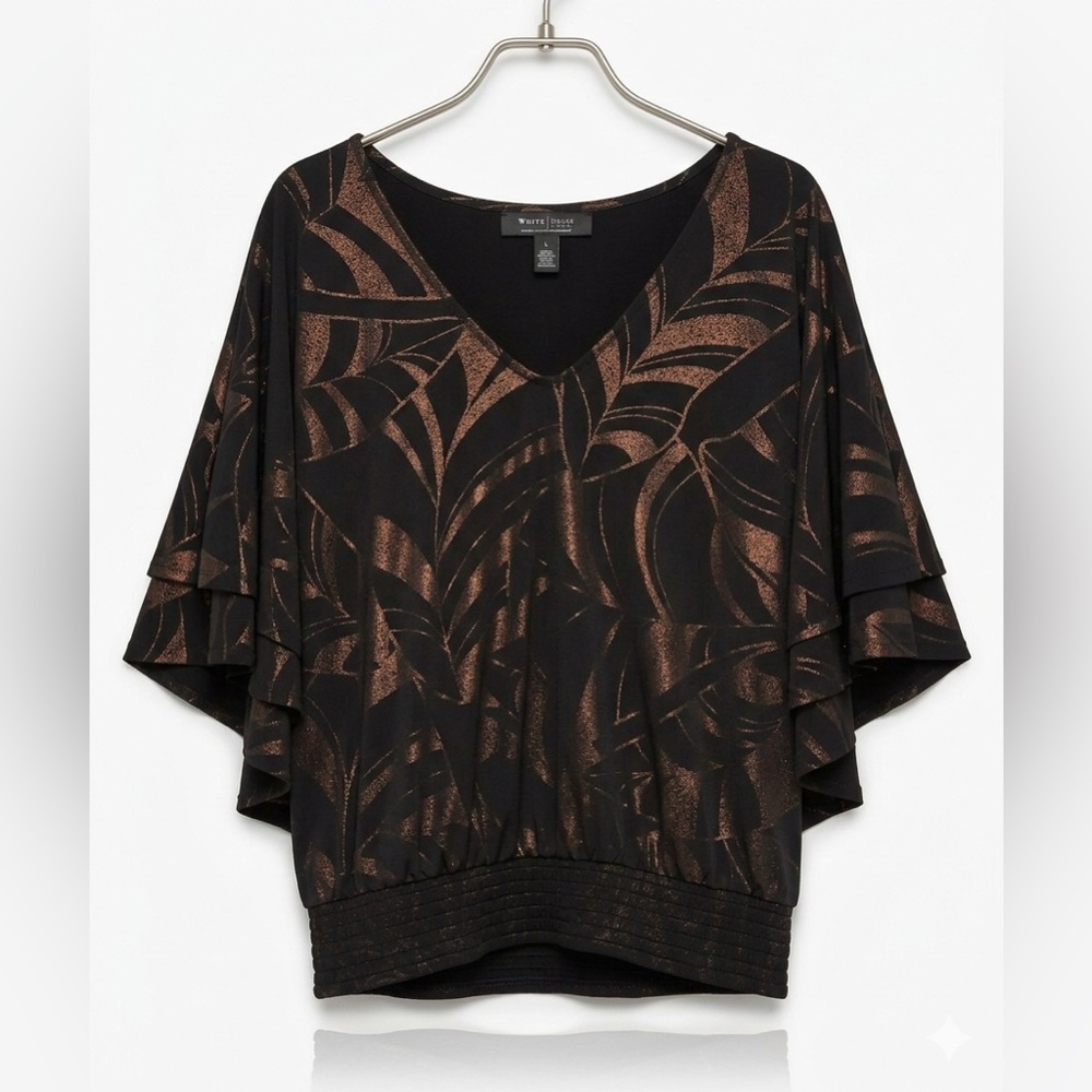 White House Black Market Black and Bronze Blouse